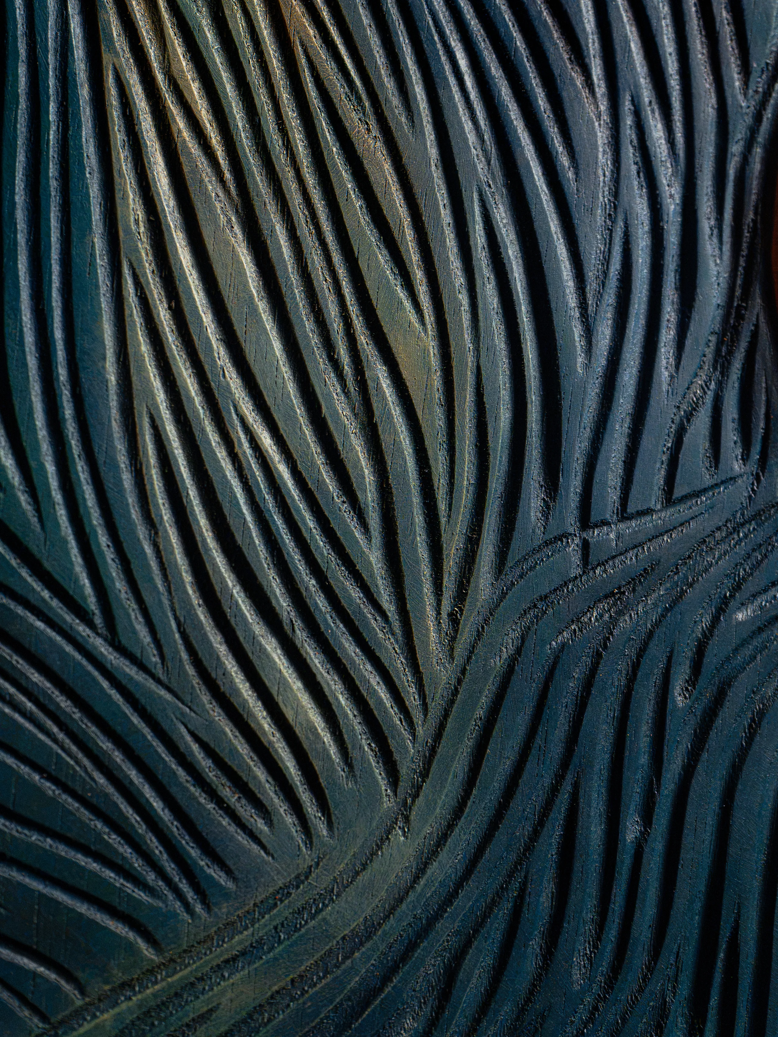 Mâmia Ancestral, detalhe das ranhuras em tons de azul